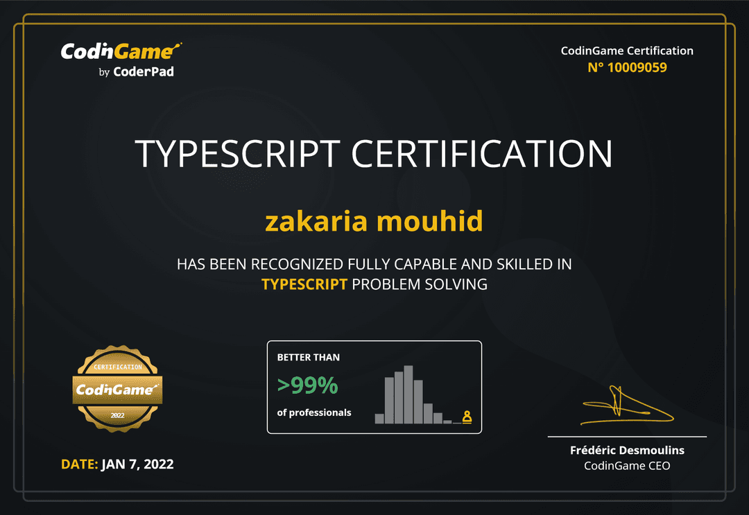 TypeScript Problem Solving Certification certificate