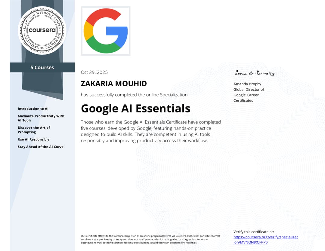 Google AI Essentials V1 certificate